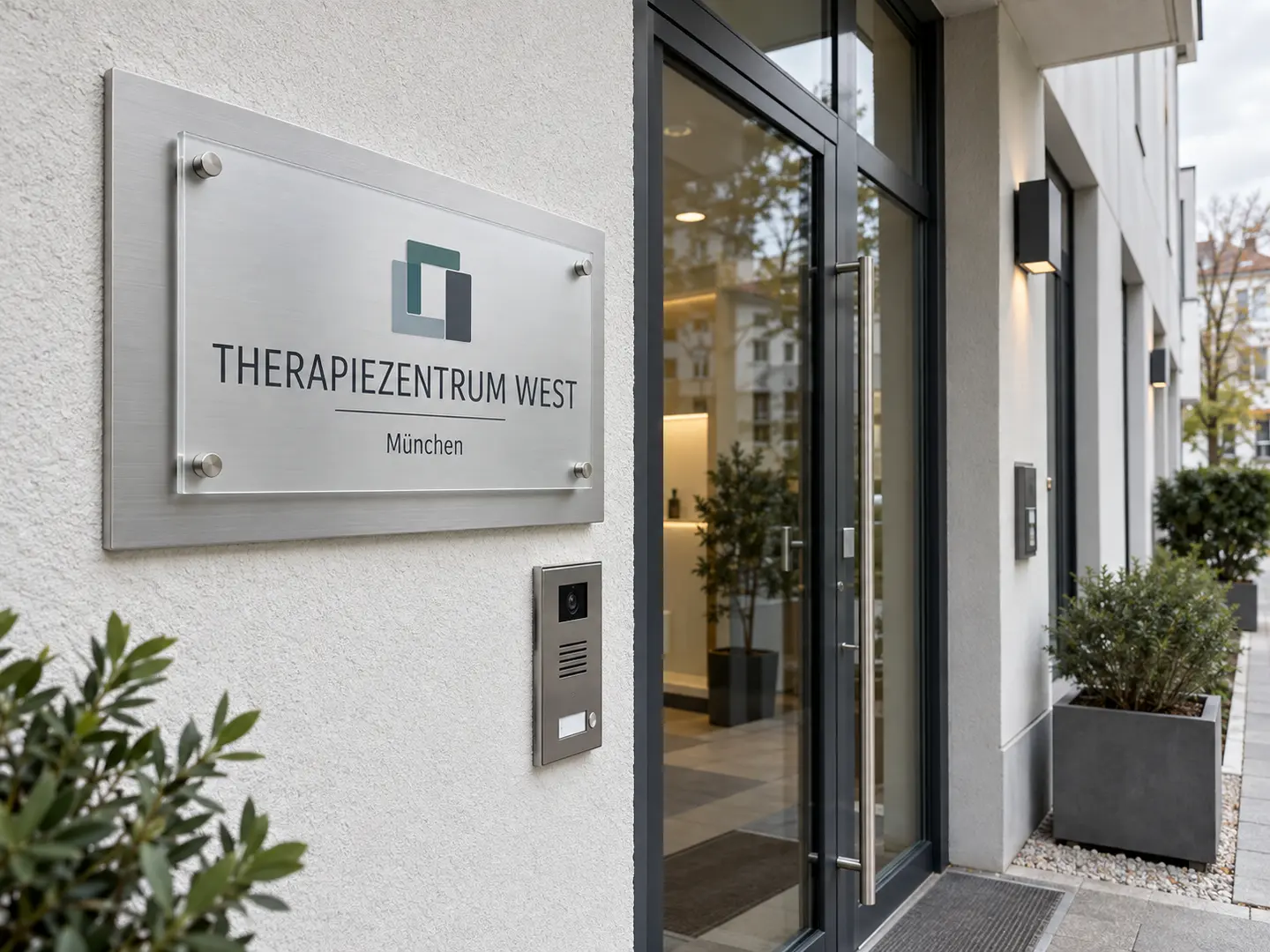 Praxisschild neben einer Eingangstür